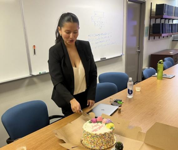 Gaby's celebration after her thesis defense